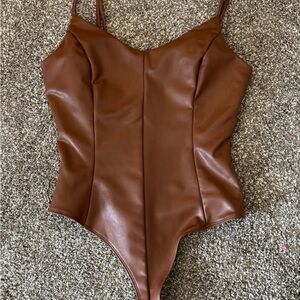 Elegant Brown Faux Leather Bodysuit